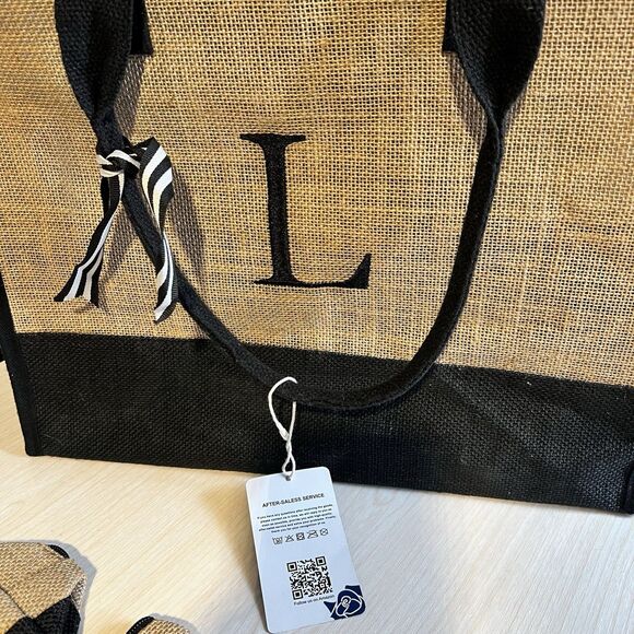 YOOLIFE Initialed “L" Embroidery Jute Tote Makeup Bag Monogram Vacation Resort - Picture 7 of 12